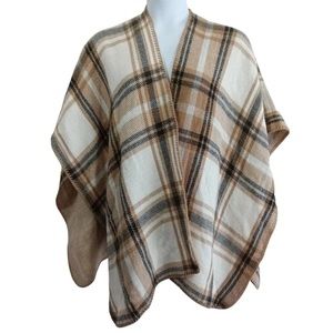 Woolrich Brown Tan Cream Plaid Blanket Cape Poncho
